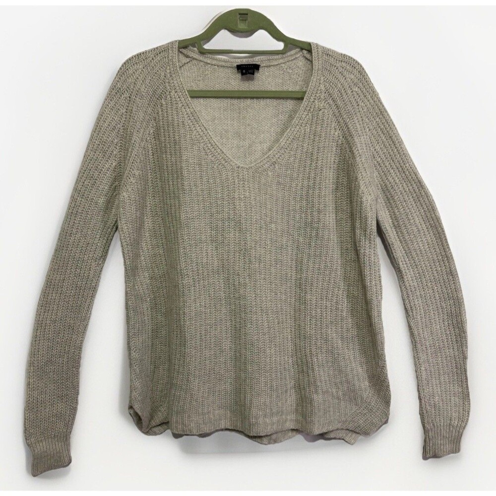 Theory Cashmere Sweater Women Medium Gray Chunky Knit Quiet Luxury Heritage Cozy
